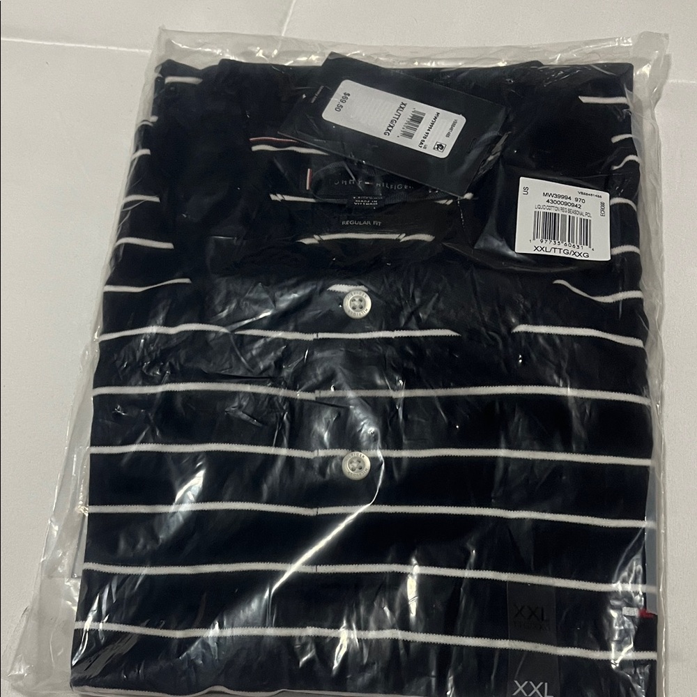 Tommy Hilfiger Black and White Striped Polo